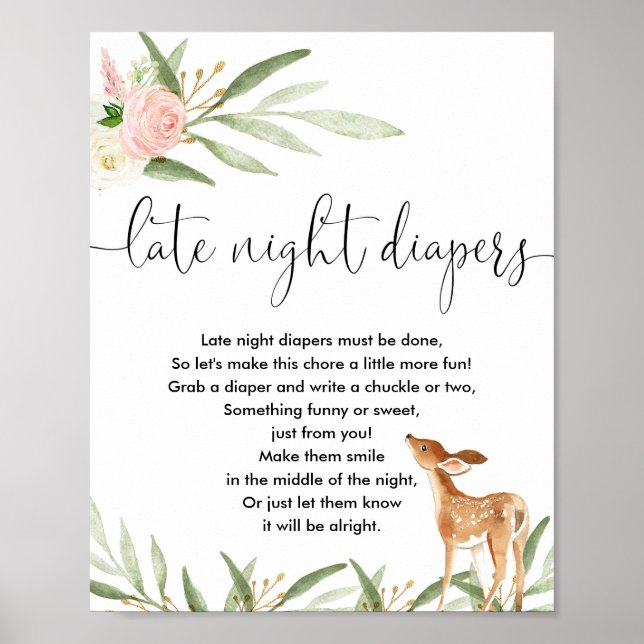 Late night diapers sign deer woodland pink gold (Front)