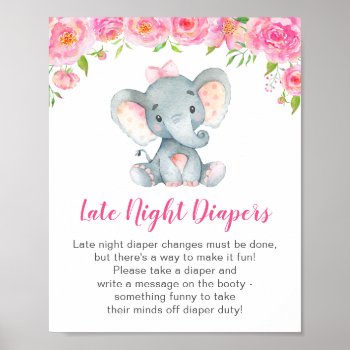 Late Night Diapers Sign Elephant Baby Shower Girl by ViolinEvents at Zazzle