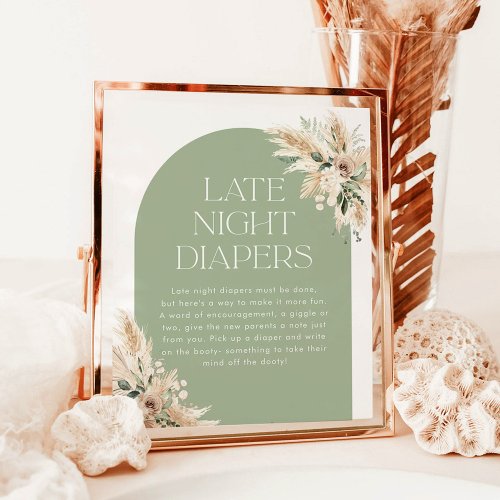 Late Night Diapers Sign  Sage Green Baby Shower