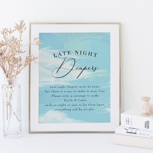 Late Night Diapers Sky Clouds Blue Baby Shower Poster