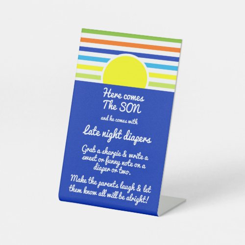 Late Night Diapers Summer Stripes Sun Baby Shower Pedestal Sign