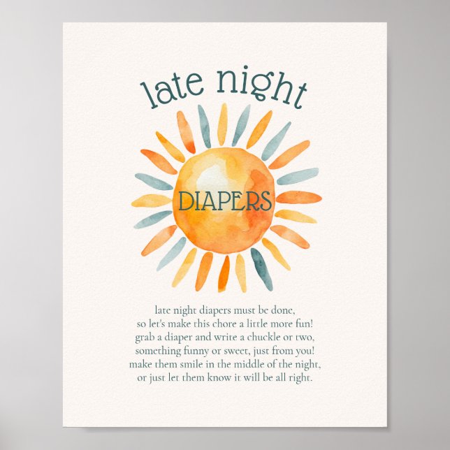 Late Night Diapers Sun Baby Shower Game Poster (Front)