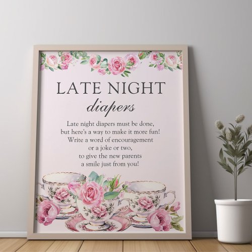 Late Night Diapers Tea Party Baby Shower Game Poster