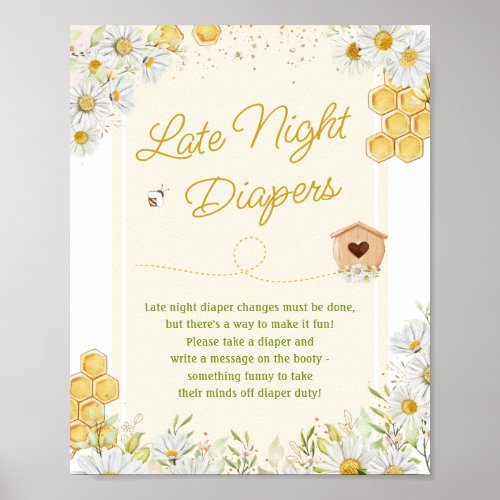 Late Night Diapers Thoughts Bumblebee Baby Shower Poster