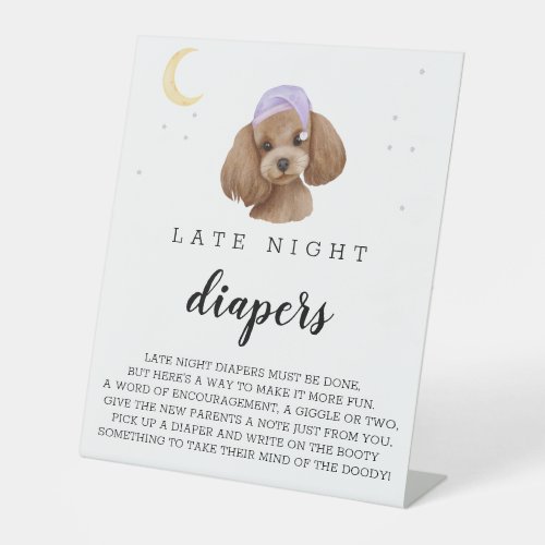 Late Night Diapers Toy Poodle Brown Baby Shower Pedestal Sign