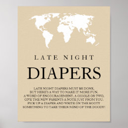 Late Night Diapers Travel World Map Baby Shower Po Poster