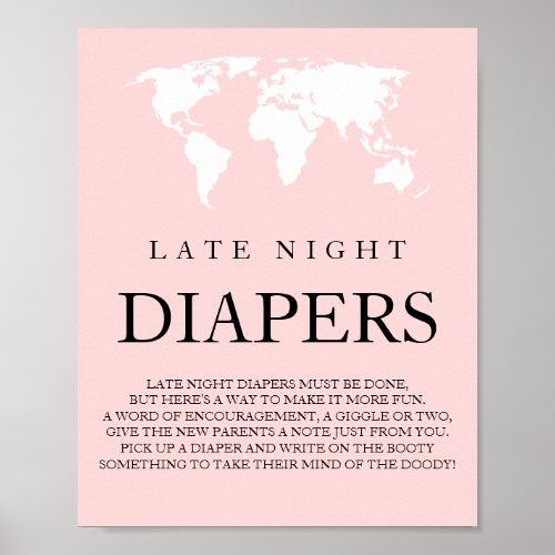 Late Night Diapers Travel World Map Baby Shower Po Poster