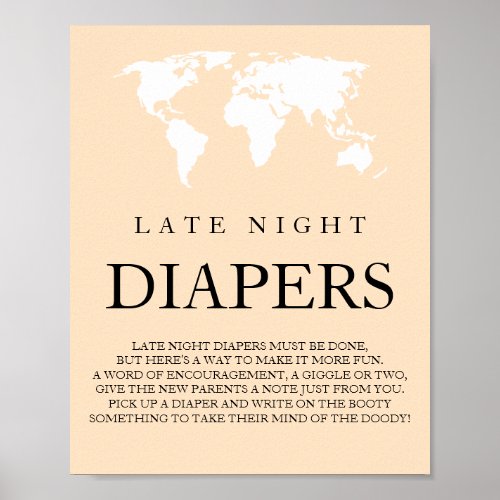 Late Night Diapers Travel World Map Baby Shower Poster