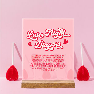 Late Night Diapers Valentine Baby Shower Game Acrylic Sign