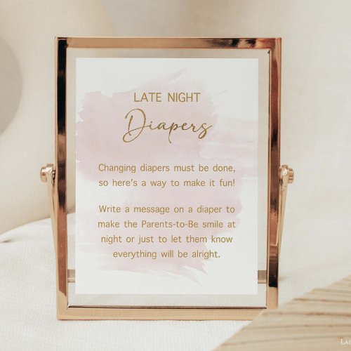 Late Night Diapers Watercolor Blush  Gold Sign