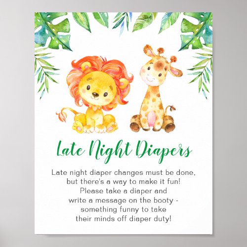 Late Night Diapers Wild Jungle Safari Baby Shower Poster