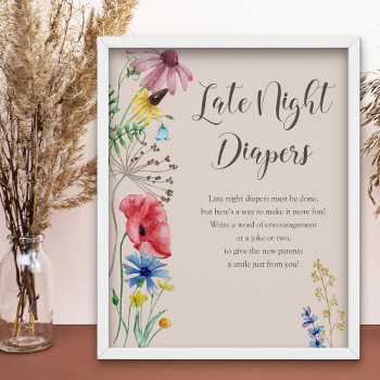 Late Night Diapers Wildflower Baby Shower Game Poster by darlingandmay at Zazzle