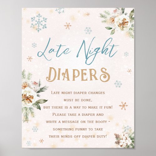 Late Night Diapers Winter Wonderland Baby Shower Poster