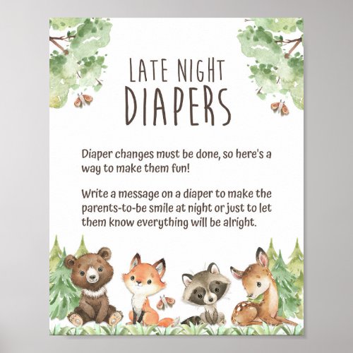 Late Night Diapers Woodland Animals Shower Sign