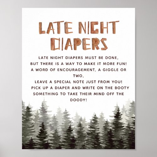 Late Night Diapers Woodland Baby Shower Games Poster