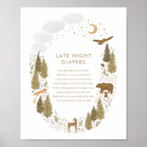 Late Night Diapers Woodland Baby Shower Sign