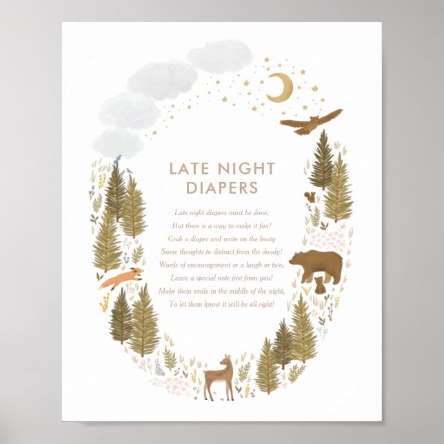 Late Night Diapers Woodland Baby Shower Sign (Front)