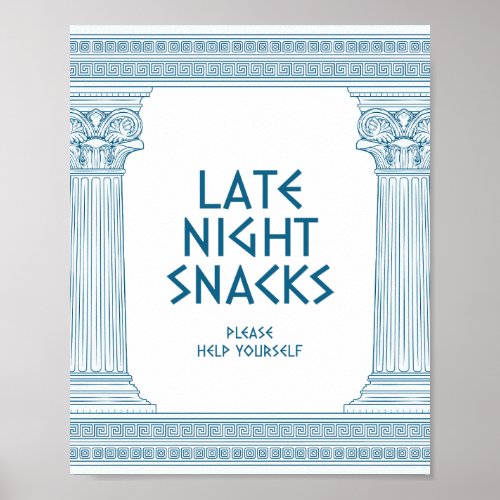Late Night Snacks party sign for toga celebration