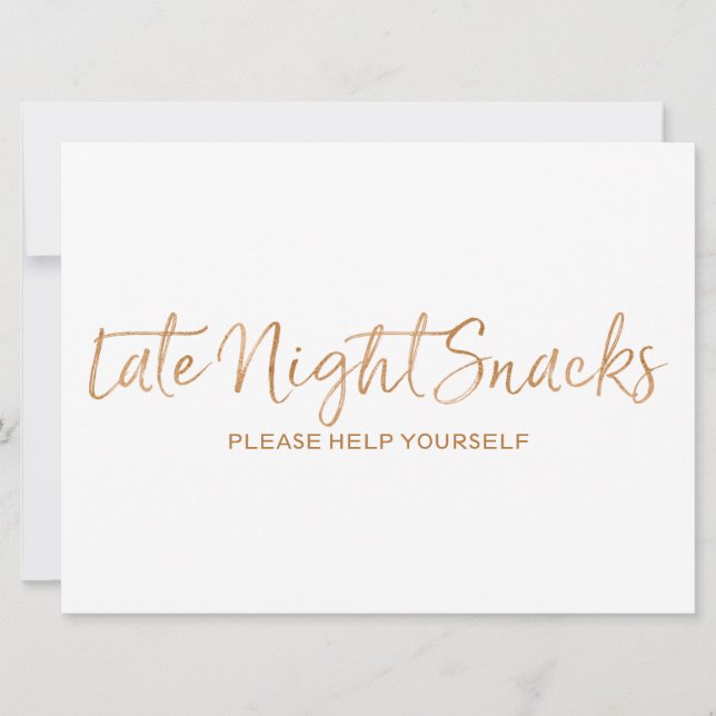 Late Night Snacks Wedding Sign | Stylish Gold Rose Invitation (Front)