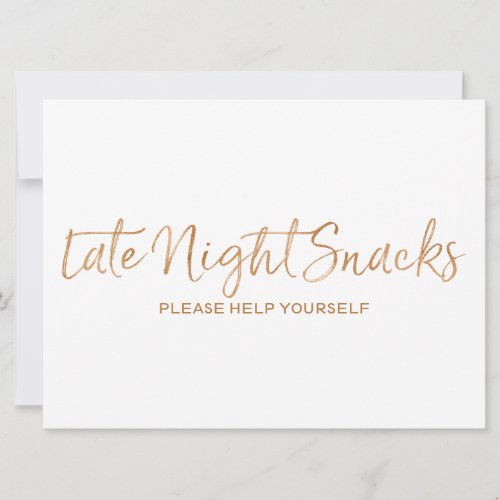 Late Night Snacks Wedding Sign  Stylish Gold Rose Invitation