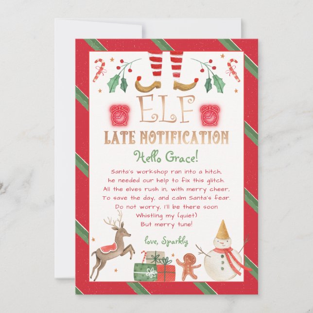 Late Notice from Elf Late Notify Personalize Invitation (Front)