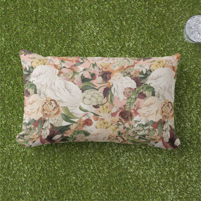 Late Season Floral Blush Lumbar Pillow (Grass)