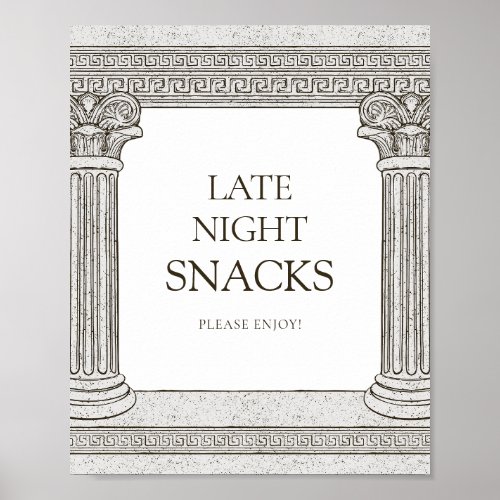 Late snacks party table Sign Greek or Roman event