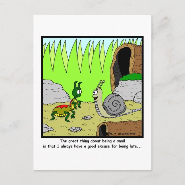 Late: Snail Cartoon Postcard (Front)