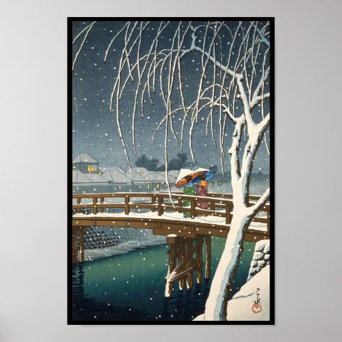 Late Snow Along Edo River hasui kawase winter art Poster