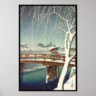 Late Snow Along Edo River Hasui Kawase winter art Poster