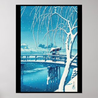 Late Snow Along Edo River hasui kawase winter art Poster