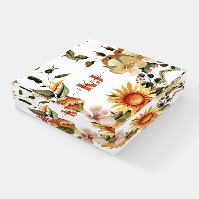 Late Summer Autumn Floral | Monogram Paperweight (Angled)