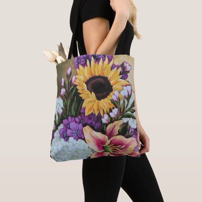 "Late Summer Bouquet" Floral Tote Bag (Close Up)