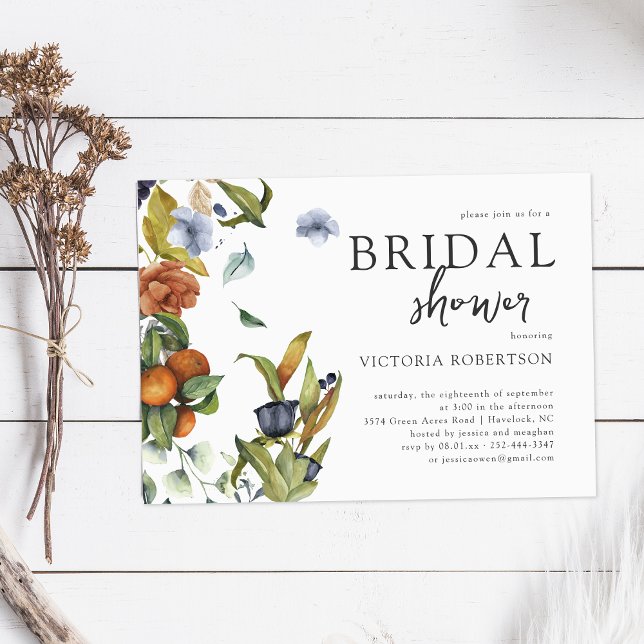 Late Summer Citrus Floral Botanical Bridal Shower Invitation (Creator Uploaded)