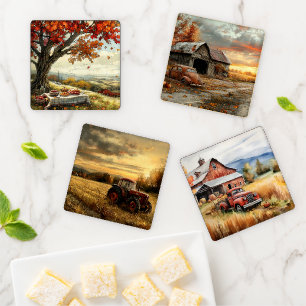 Late Summer Early Fall Country Farm Ranch Themed Coaster Set