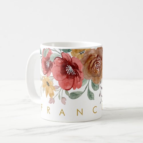 Late Summer Floral Watercolor Add Your Name Coffee Mug