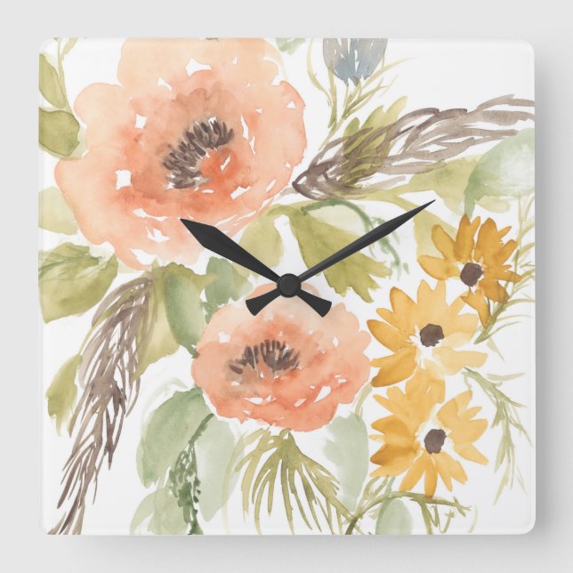 Late Summer Flowers I Square Wall Clock (Front)