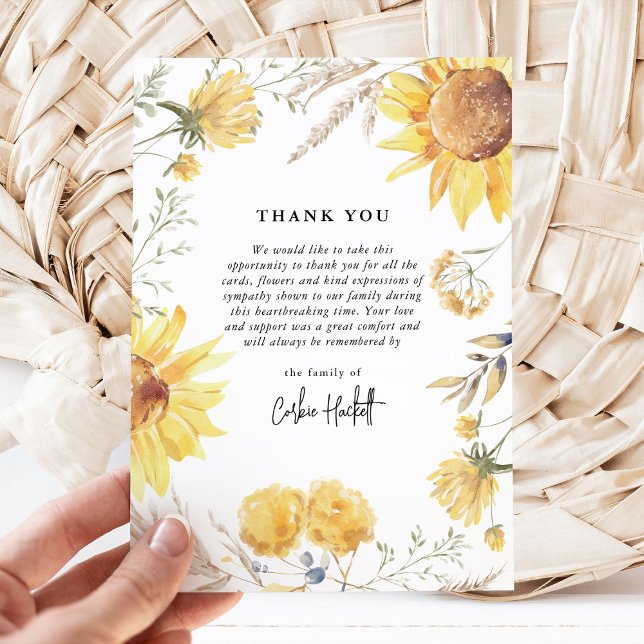 Late Summer Sunflower Sympathy Thank You Card (Creator Uploaded)