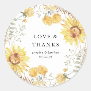 Late Summer Sunflower Wedding Favor Classic Round Sticker