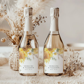 Late Summer Sunflower Wedding Sparkling Wine Label