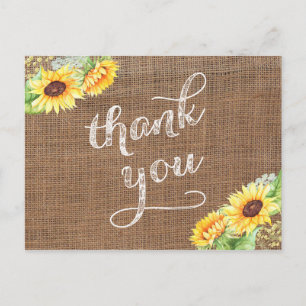 Late Summer Sunflowers Thank You Burlap Postcard