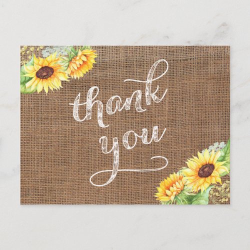 Late Summer Sunflowers Thank You Burlap Postcard