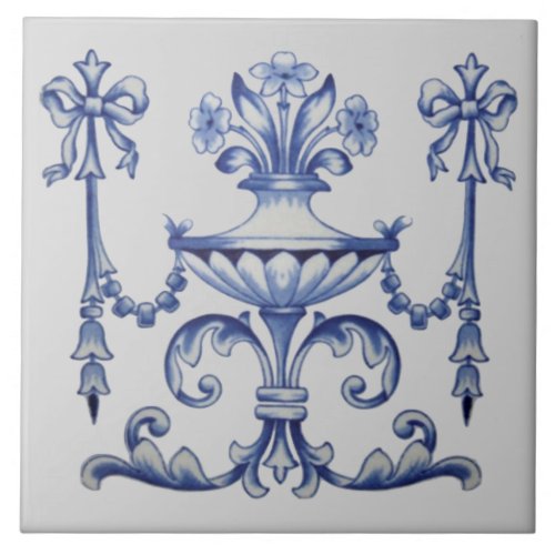 Late Victorian Blue Neoclassical c 1900 Design Ceramic Tile