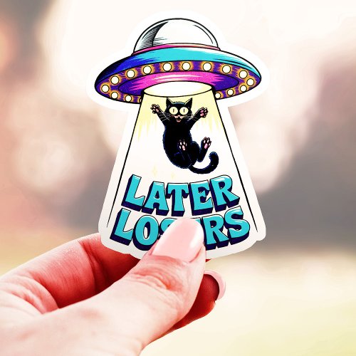 Later Losers Alien Cat Abduction Vinyl Sticker