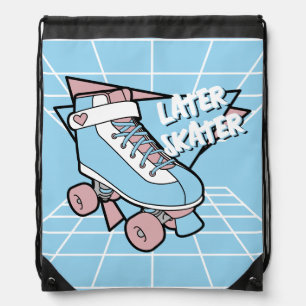 Later Skater Pastel Pink Blue Cartoon Rollerskate Drawstring Bag