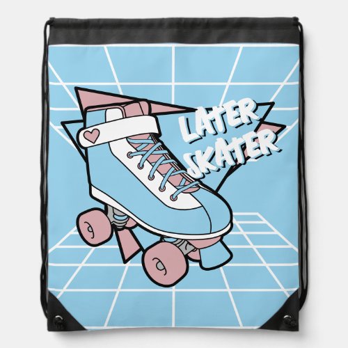Later Skater Pastel Pink Blue Cartoon Rollerskate Drawstring Bag