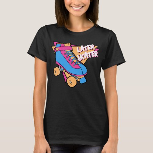 Later Skater Pink Blue 80s Cartoon Roller Skate T_Shirt