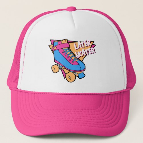 Later Skater Pink Blue 80s Cartoon Roller Skate Trucker Hat
