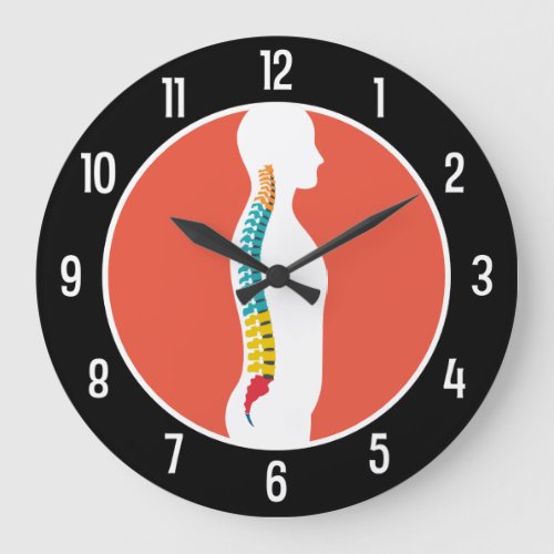 Lateral Spine on Silhouette Modern Chiropractor Large Clock