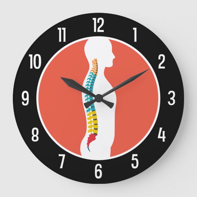 Lateral Spine on Silhouette Modern Chiropractor Large Clock (Front)